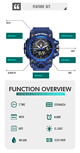 KXAITO Men's Watches Sports Outdoor Waterproof Military Wrist Watch Date Multi Function Tactics LED Alarm Stopwatch4