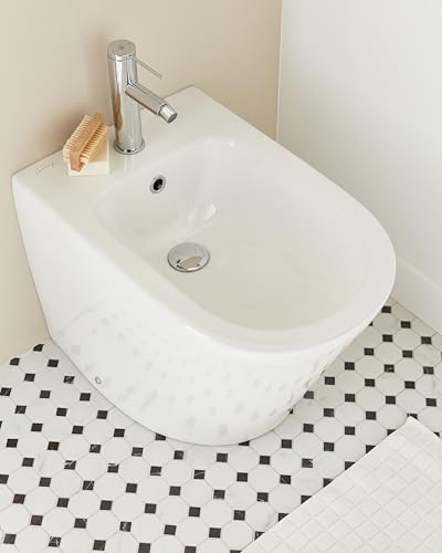 JACOB DELAFON Bidet céramique au sol carénage au mur Facile à nettoyer et à entretenir Installation simple Couleur blanc RODIN+ EBJ0002-00