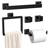 5-Pieces Matte Black Bathroom Hardware Accessories Set, SUS304 Stainless Steel Bath Towel Bar Set, Towel Racks for Bathroom Wall Mounted.