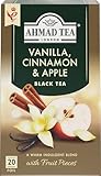Ahmad Tea Vanilla Cinnamon Apple - Te negro con sabor a vainilla, canela y manzana - Bolsitas de te envueltas individualmente y selladas con aroma con 2 g de te por porcion - 20 bolsitas de te