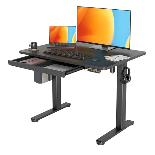Claiks Standing Desk with Drawers, Electric Standing Desk Adjustable Height, Sit Stand Desk Computer Workstation, 40 Inch, Black