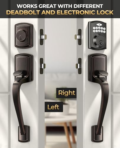 Image of Bronze Front Door Handle No Lock, Heavy Duty Front Door Lock Set | Brushed Exterior Door Handle No Lock for Every Deadbolt, Zinc Exterior Door Lock, Entry Handleset, Easy Install, Universal