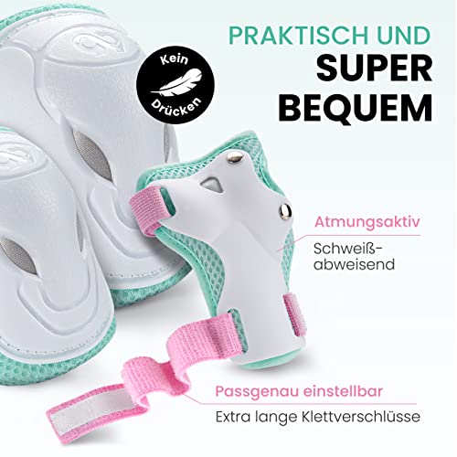 99FLIPS Knieschoner Kinder mit GS [6er Set] - GRIND - S/M Pink Mint - Schoner Inliner Kinder - Knieschützer Protektoren mit Knie- und Ellenbogenschützer - Schützer Protektoren Inliner