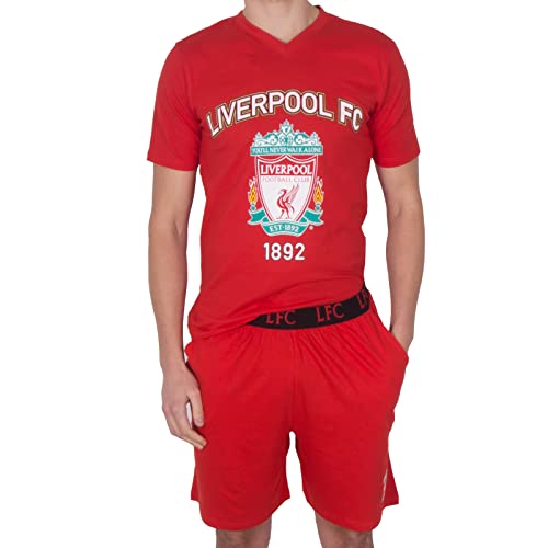 Liverpool FC - Pijama Corto para Hombre - Producto Oficial - Rojo - Escudo a Color - Grande