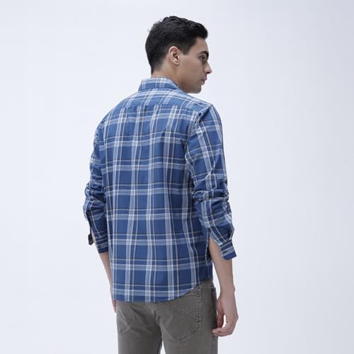 Image of BASICS 100% Cotton Checked Shirt for Men | Slim Fit | Everyday Smart Casual Wear | Full Sleeve