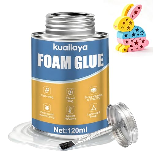 kuailaya 4OZ Foam Glue, Foam Adhesive with Brush Cap Foam Adhesive Glue for Foam Strong Adhesion Durable Waterproof Safe for Aircraft Model DIY Crafts Home Repairs, Transparent