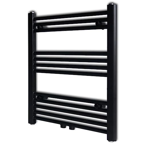 WKIEQACO Home & Garden,Furniture-Bathroom Heating Towel Rail Radiator Straight 600x764mm Black