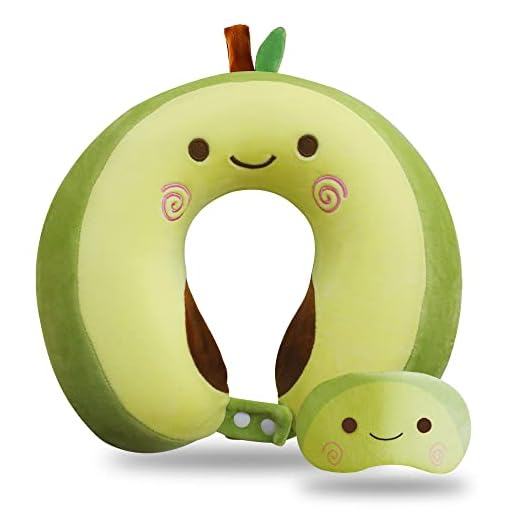Sexysamba Cartoon Headrest & Neck Pillow for Kids Boys & Girls, Teens, Travel Accessories for Airplane, Car, Recline, Memory Foam Cute Travel Pillow with Sleep Eye Mask - Avocado
