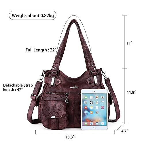 Image of Purses Women Handbags Large Double Zipper Multi Pocket Washed Shoulder Bags Purse with compartments Designer