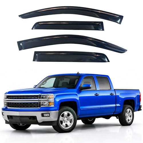 Image of IG Window Visors Fit for 2014-2018 Chevrolet Silverado /GMC Sierra 1500 Crew Cab, Out-Channel Rain Guard Vent Deflector, Truck Accessories for 2015-2019 Chevy Silverado /Sierra 2500HD 3500HD Crew Cab
