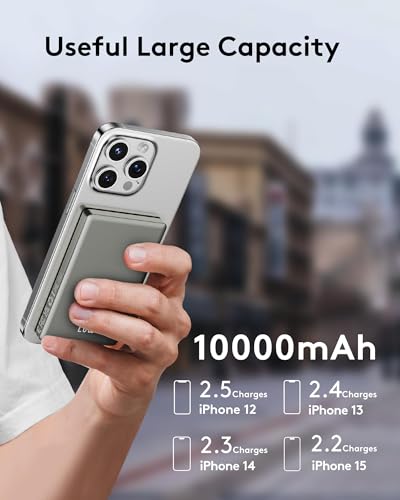 Image of iPhone Powerbank for Magsafe, Ultra Slim 10000 mAh Magnetic Power Bank Wireless, 20 W PD Quick Charge Battery Pack Inductive Charging for iPhone Air /17 /16 /15 /14 /13 /12 Max /Pro /Plus /Mini, Grey