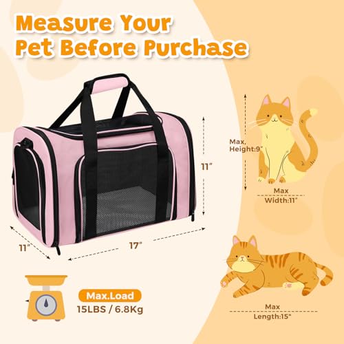 Cat Carrier Soft Up to 16 Lbs, Breathable Pet Travel Bag with Steel Frame | Lockable Zippers, Fits Small Dog, Kitten, Puppy,Rabbit,Medium Travel Carrying Case for Kennel Car Airline Transport,Pink - Image 3