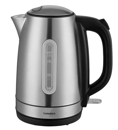 TORNADO TKE-01401ZA-GS - Hervidor de agua (1,7 L, acero inoxidable, con indicador de anillo LED)