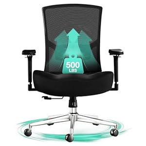 Blue Whale Office Chair-Black | 500lbs | High Back | Adjustable Lumbar Support, 4D Armrests | Wide Thick Seat Cushion