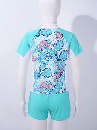 Kids Girls Floral 2 Pcs Rashguard Set Short Sleeve Shirts Top with Boyshorts Surf Swimsuit4