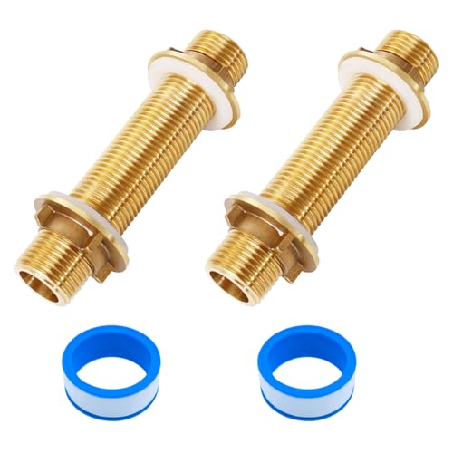 2 Stück Messing Schottverschraubung G1/2, Schlauchdurchführung mit 2 Silikondichtung, Tankdurchführung, Schottverschraubung für Wassertanks, Wasserhähne, Regentonnen, Wasserpumpe, Aquarium, 100mm