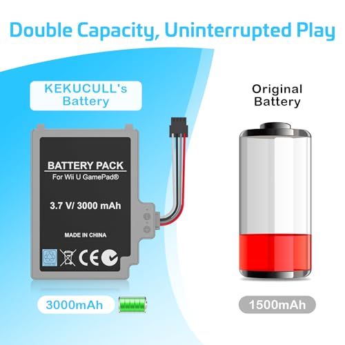 Image of KEKUCULL 2Pcs Battery Pack for Wii U Gamepad, Rechargeable Battery Replacement with Screwdriver for Nintendo Wii U Gamepad WUP-012, WUP-010
