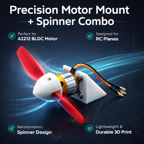 Image of Premium 3D Printed BLDC Motor Mount, Servo horn and Spinner Combo | Compatible with A2212 Brushless Motors | Lightweight 4x4cm L-Bracket Base for DIY RC Planes & Fixed-Wing Aircraft (White)