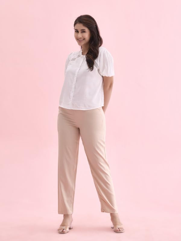 Image of GO COLORS Women Solid Mid Rise Relaxed Fit Viscose Casual Pants