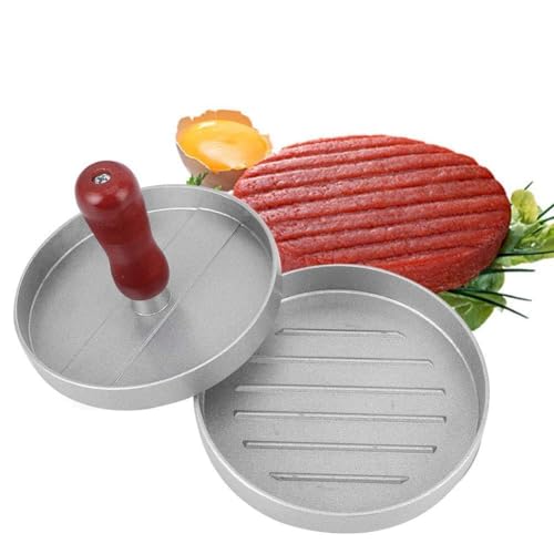 Round Vegetable and Meat Burger Patties maker machine | Aloo Tikki and Rice Cake Making Mold | Non-Stick Surface 4.7Inch Kabab Press Mold With Wooden Handle | Tikki Patty Burger Grill Press-1Pcs