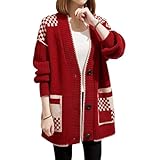 [セカンドルーツ] カーディガン 柄 無地 リブ編み ボタン付き ゆったり 暖かい 羽織 防寒 長袖 秋冬 ストレッチ スリム リブ ボタン 柄 厚手 伸縮 前開き パジャマ ポンチョ スクール アウター ゆったり ゆるい カーデ ビジネス オフィスカジュアル vネック パターン 学生 上着 冬用 春 冬 秋冬 かわいい きれいめ レディース ビックニット 赤 レッド 3A-R08-RDXL