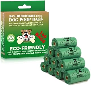 Tabilisy Dog Poo Bags - 100% EPI's Certified Biodegradable Dog Poop Bags (140 Counts, 10 Rolls) - Extra Thick 100% Leak Proof Poo Bags for Dogs - Similar To Compostable Doggy Waste Bags (22x28cm)