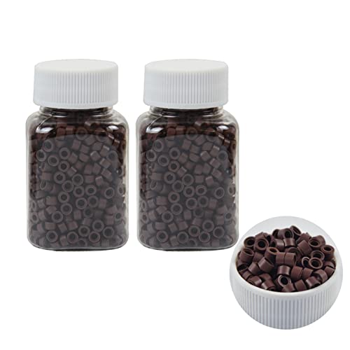 2000 Pcs Silicone Lined Micro Rings Links Beads 5mm Lined Beads for Hair Extensions Tool(Brown)