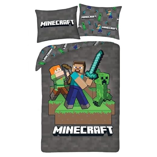 Minecraft - Juego de Cama Steve Alex Creeper – Funda nórdica Reversible de 140 x 200 cm + una Funda de Almohada de 70 x 90 cm – 100% poliéster – Multicolor