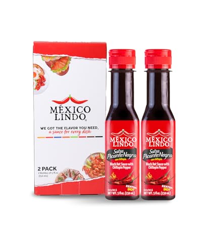 Image of Mexico Lindo Picante Negra Xxxtra Hot Sauce | Scoville Unit Level 80,000 | Sugar Free | 5 Fl Oz Bottles (Pack of 2)