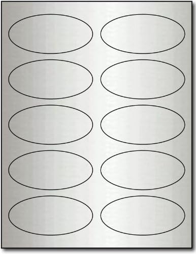 1 3/4" X 3 3/4" Adhesive Labels - 10 Sheets / 100 Oval Labels - Laser Printer Only - Silver Foil