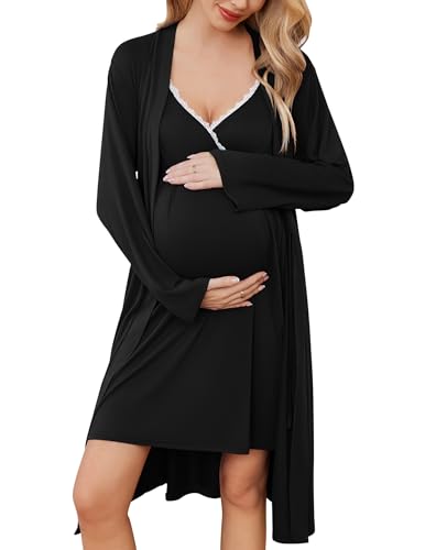 Image of Ekouaer Maternity Nursing Gown and Robe Set
