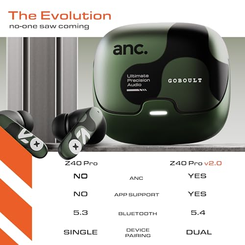 Image of GOBOULT Z40 Pro v2.0 in Ear Earbuds with ANC, 100H Playtime, Amp App Support, Active Noise Cancellation, Quad Mic ENC, Dual Device Pairing, 13mm Driver, Bluetooth 5.4 Wireless (Jungle Green)