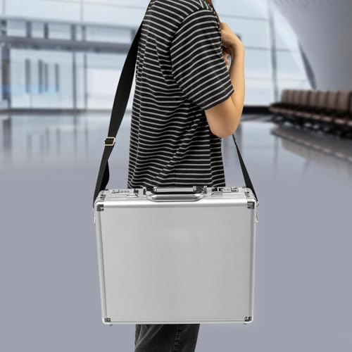 Locking Briefcase, Metal Briefcase w/Strap, Hard Aluminum Carrying Case for Documents/Laptops/Cell Phones3