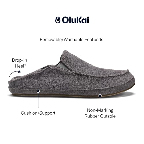 Image of OluKai Moloa Hulu Men's Wool-Blend Slippers, Soft & Heathered Knit Slip On Shoes, Suede Leather Foxing, Drop-In Heel Design