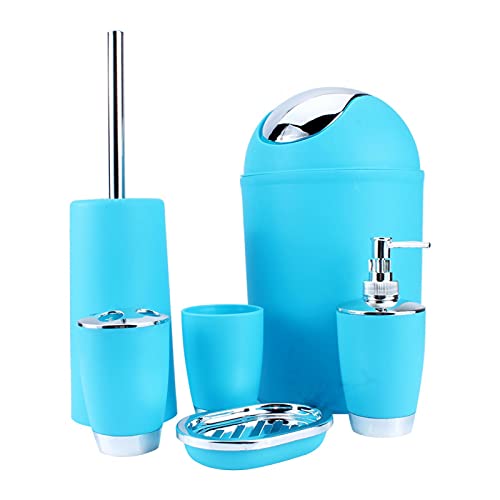 Bathroom Sets,6Pcs Bathroom Accessory Set Tumbler Toothbrush Holder Bin Soap Dish Dispenser for Hoem Bathroom Hotel Blue