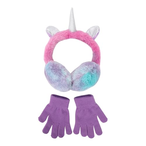 Unicorn 2-Piece Youth Tie-Dye Plush Ear Muffs & Gloves Set
