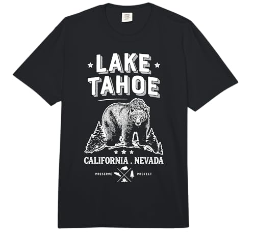 Lake Tahoe T Shirt California Nevada Vintage Bear Men Women Comfort Colors Adult Heavyweight T-Shirt