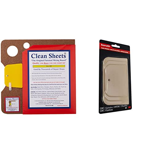 Clean Sheets - CLN-CS100 Superior Mixing Pad (12x12) - 100 Disposable Sheets FOR Toughest Job, Clear & Bondo Spreader 3-Pack, 00357, 3 Sizes Per Pack
