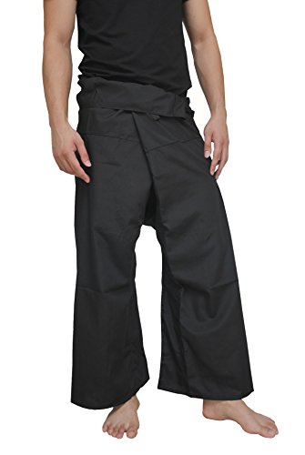 Casual Thai Fisherman Long Pants,Yoga Meditation Kung Fu Tai Chi Trousers, Pregnancy Pants, Unisex (Black) - Thumbnail 3