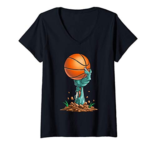 Donna zombie hands basketball funny halloween horror scary gift maglietta con collo a v