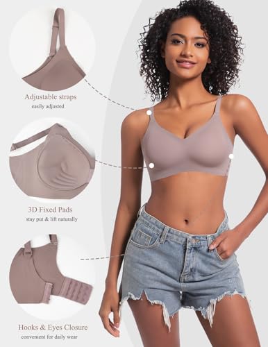 Eleplus Women's Seamless Wireless Bras Comfortable Padded T-Shirt Push Up Bralettes Pack3