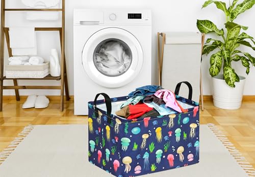 Image of Kid Storage Basket Gift Shelf Basket Toy Storage Bin, Nursery Basket Organizer Box for With Handles for Room Deco (Colorful Jellyfish)