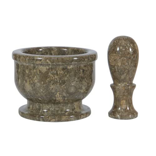 Thewolfard Luxury Handmade Fossil Marble Mortar Pestle Set Large, Rustic Herb Crusher And Stone Grinder, Best For Kitchen Usable Decor & Hous Fossil Grey Marble Large 0 #TOP4