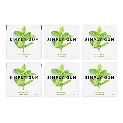 Simply Gum | Spearmint | Pack of Six (90 Pieces Total) | Synthetic Free + Aspartame Free + non GMO