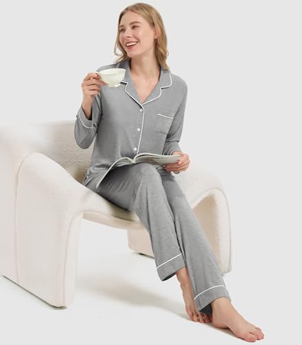 Image of WiWi Viscose from Bamboo Women's Pajamas Set Super Soft Button Down Top and Pants Sleepwear Cooling Pjs S-3X