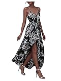 SOLY HUX Women's Floral Print Wrap V Neck Maxi Dress Spaghetti Strap Flowy Boho Dresses with Belt Multicoloured Floral Small
