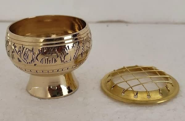 Miniatura 2 de Quemador de incienso dorado con diseño grabado Loban Burner Bakhoor Burner Dhoop Holder