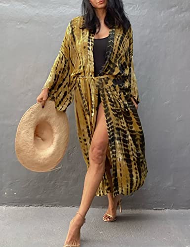 Image of Bsubseach Stylish Tie Dye Open Front Long Kimono Swimsuit Coverup for Women | Loose Fit Boho Style Bathing Suits Cardigans,Summer Causal Resort Wear