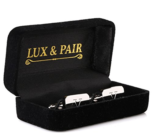 18K White-Gold Plated Initial Engraved Stainless Steel Men’s Cufflinks With Gift Box -Personalized Alphabet Letter’s A-Z By Lux & Pair4