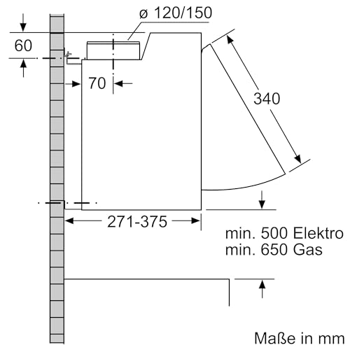 Bosch DEM63AC00, Serie 2, Zwischenbauhaube, Um- und Abluft, LED-Beleuchtung gleichmäßige Ausleuchtung, Drucktastenschalter, 3 Leistungsstufen, Metallfettfilter spülmaschinengeeignet, 60 cm breit